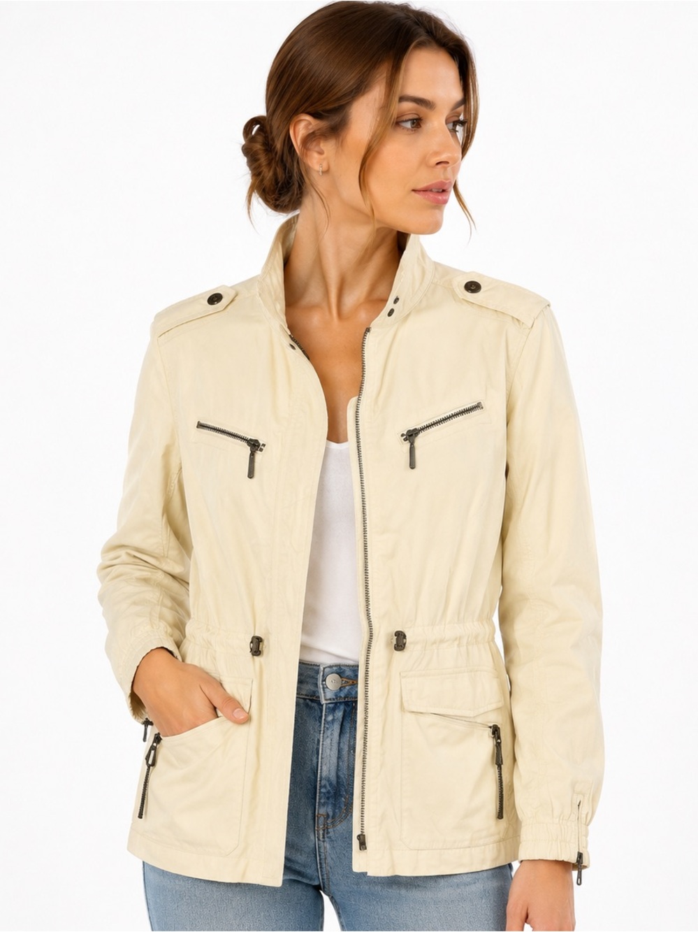 Max Jeans Light Beige Utility Jacket – Women’s Size Small